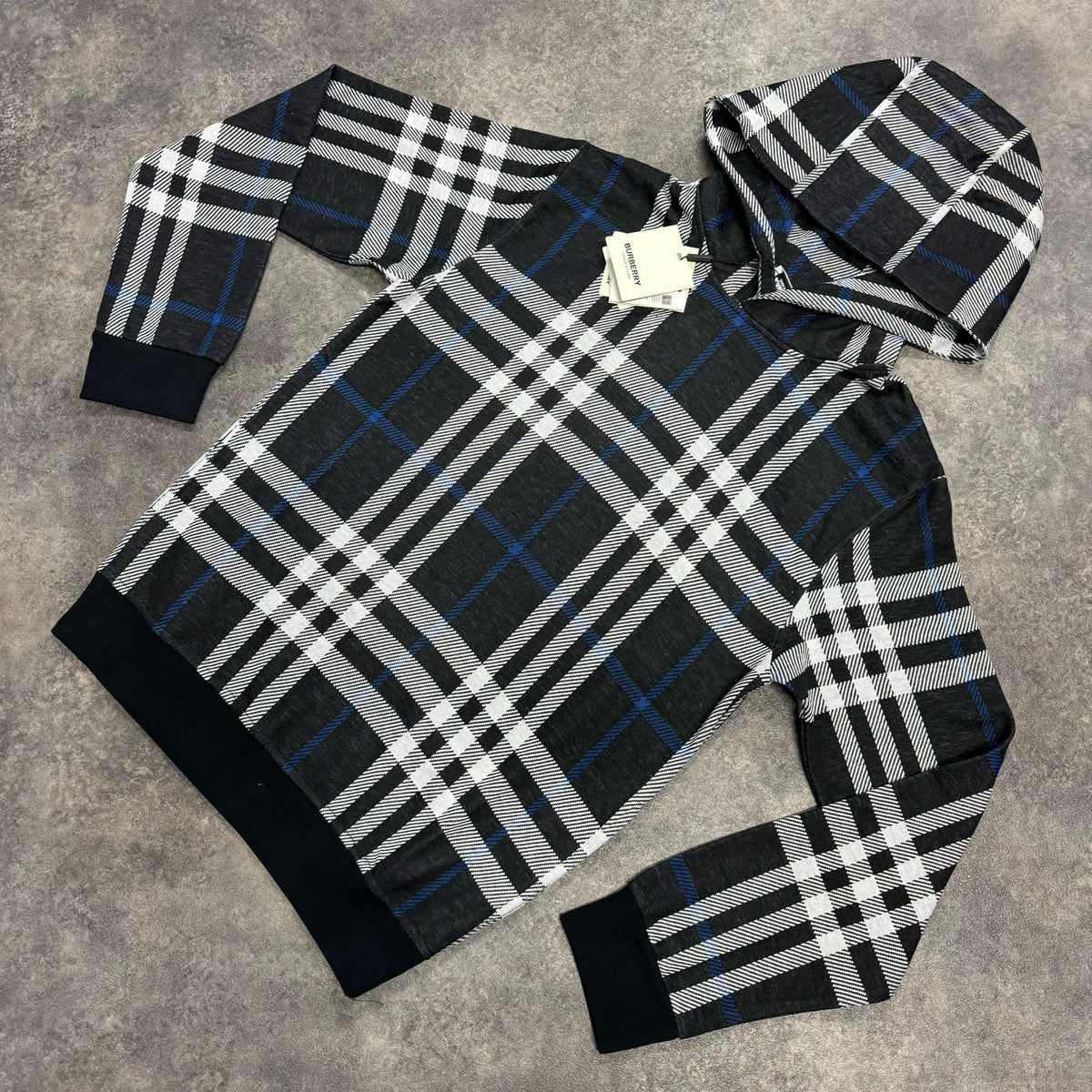 BURBERRY OTTH HOODIE THIN KNIT SWEATER BLUE