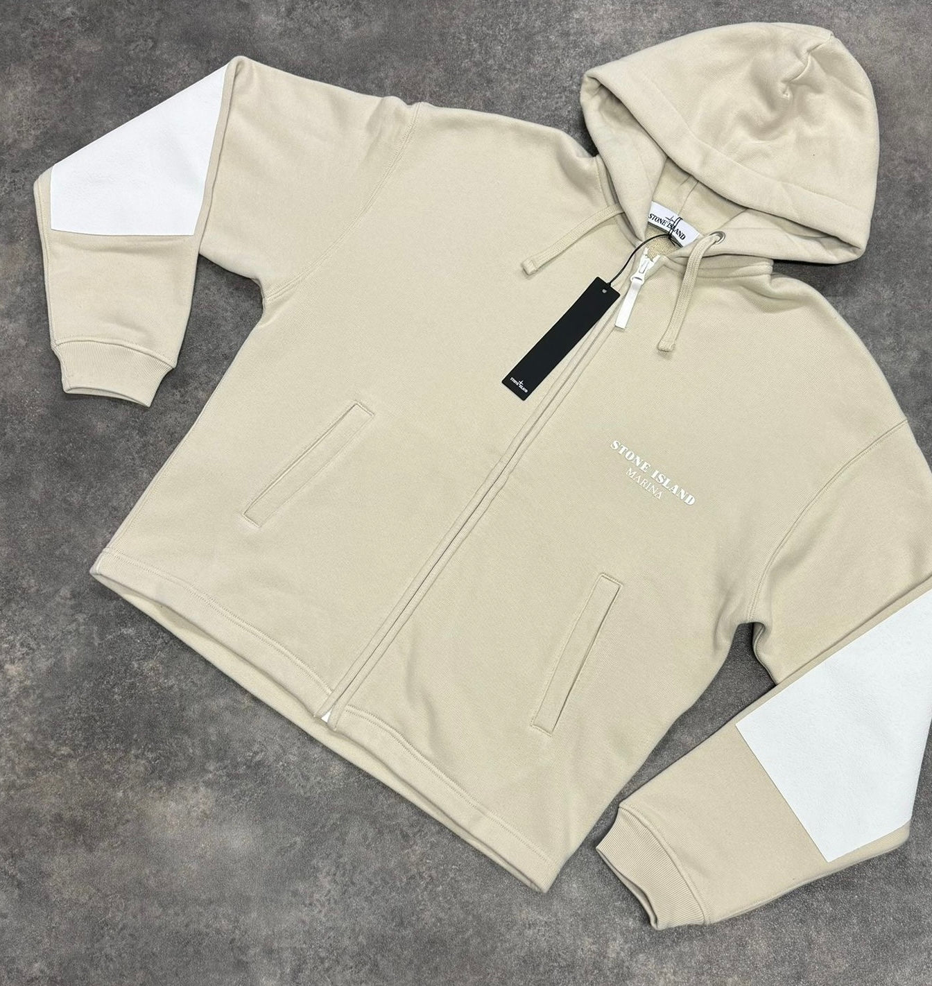 Stone island white zip on sale hoodie