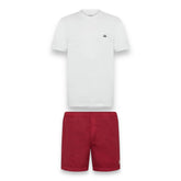 CP COMPANY SMALL PATCH LOGO T-SHIRT & PATCH SWIM SHORTS SET WHITE & RED