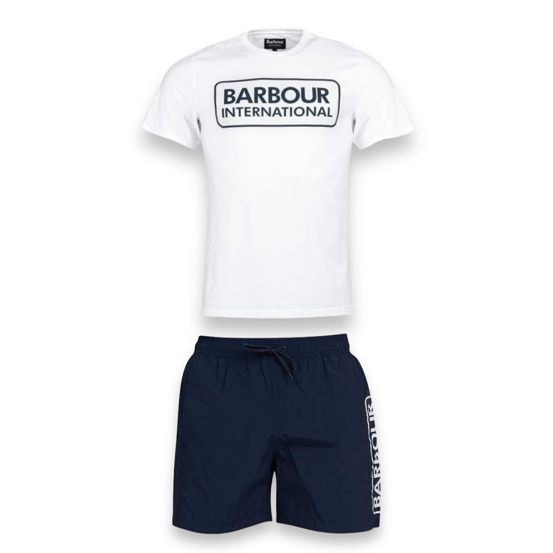 (Copy) BARBOUR INTERNATIONAL BIG LOGO T-SHIRT & SWIM SHORTS SET WHITE & NAVY BLUE