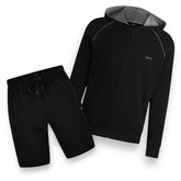 BOSS MIX SET ZIP UP HOODED TRACK TOP - SHORTS TRACKSUIT BLACK