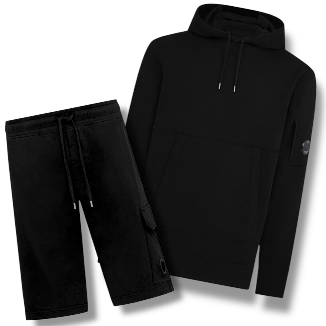 CP COMPANY LENS HOODIE & SHORTS COMBO BLACK