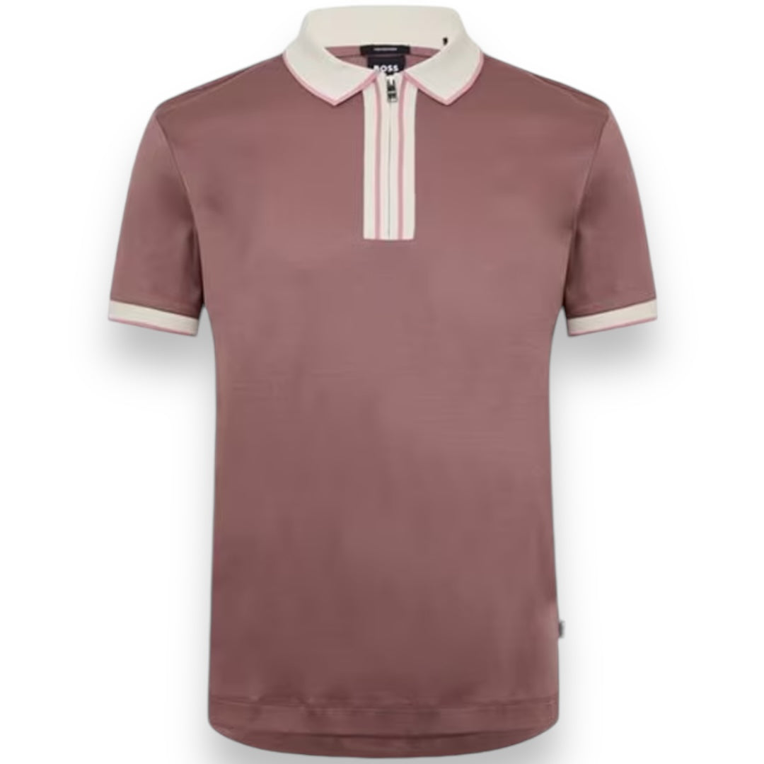 HUGO BOSS ZIP COLLAR POLO SHIRT PINK