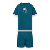 CP COMPANY SAILOR LOGO T-SHIRT & PATCH SWIM SHORTS SET INK BLUE