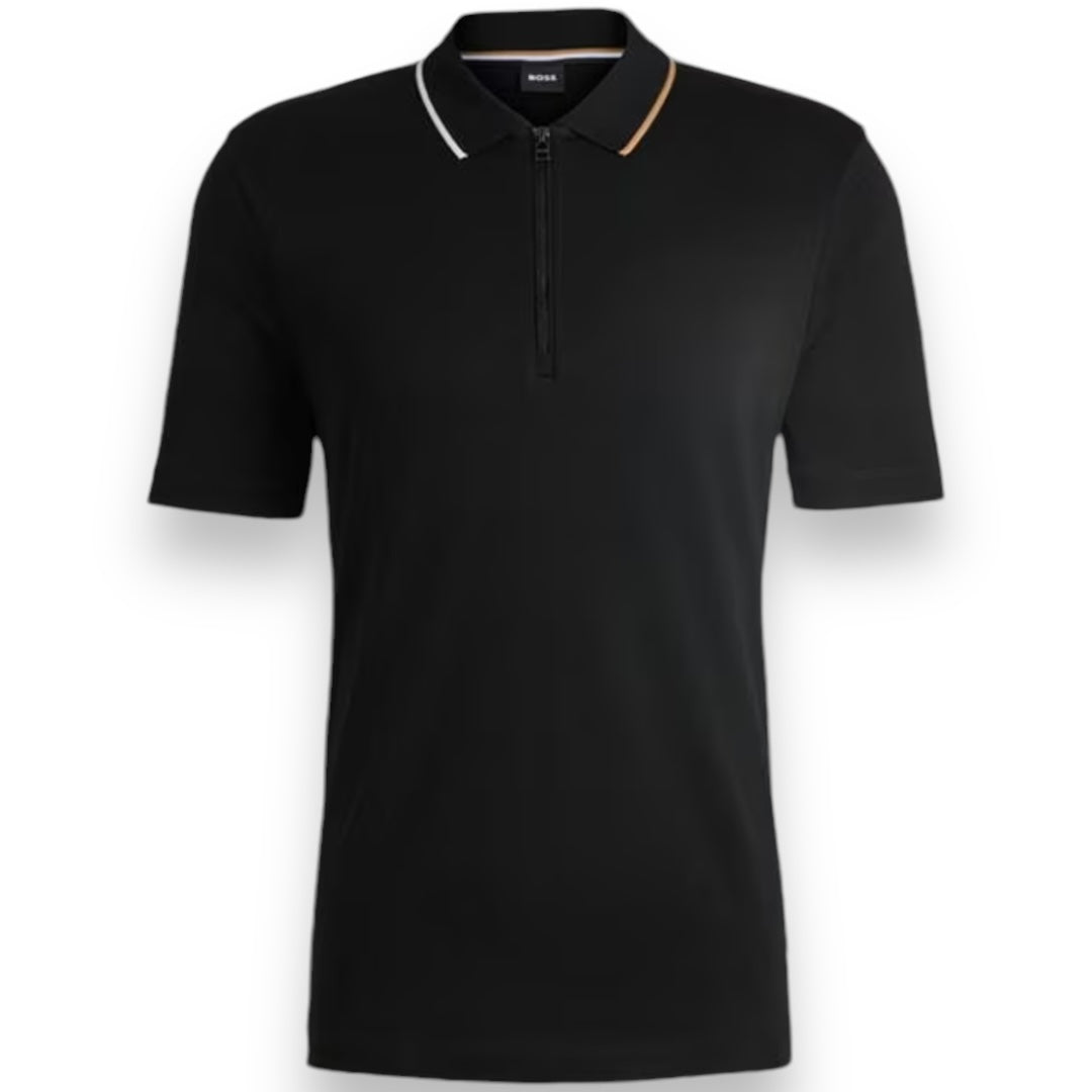 HUGO BOSS TRI ZIP POLO SHIRT BLACK