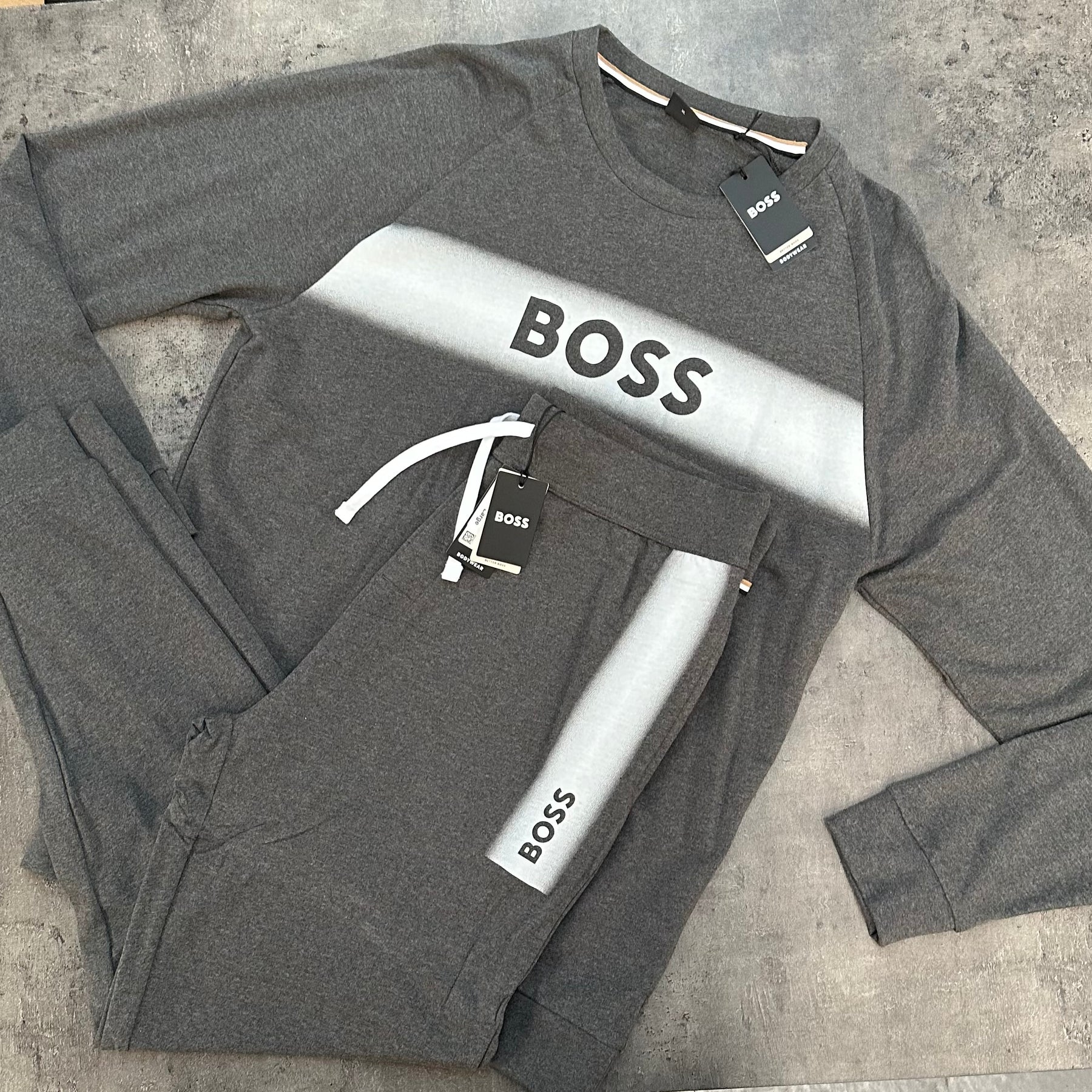 HUGO BOSS FULL TRACKSUIT SWEATSHIRT & JOGGERS COMBO CHARCOAL GREY *SALE*