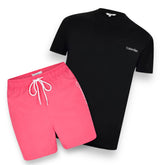 CALVIN KLEIN T-SHIRT & SWIM SHORTS SET BLACK & PINK