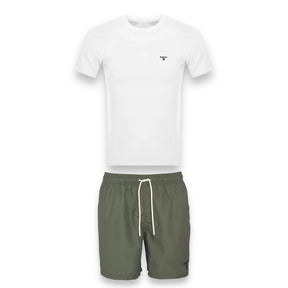 BARBOUR T-SHIRT & SWIM SHORTS SET WHITE & GREEN