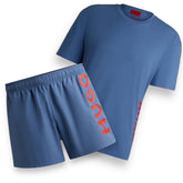 HUGO BOSS HUGO VERTICAL LOGO T-SHIRT & SWIM SHORTS SET STEEL BLUE / RED