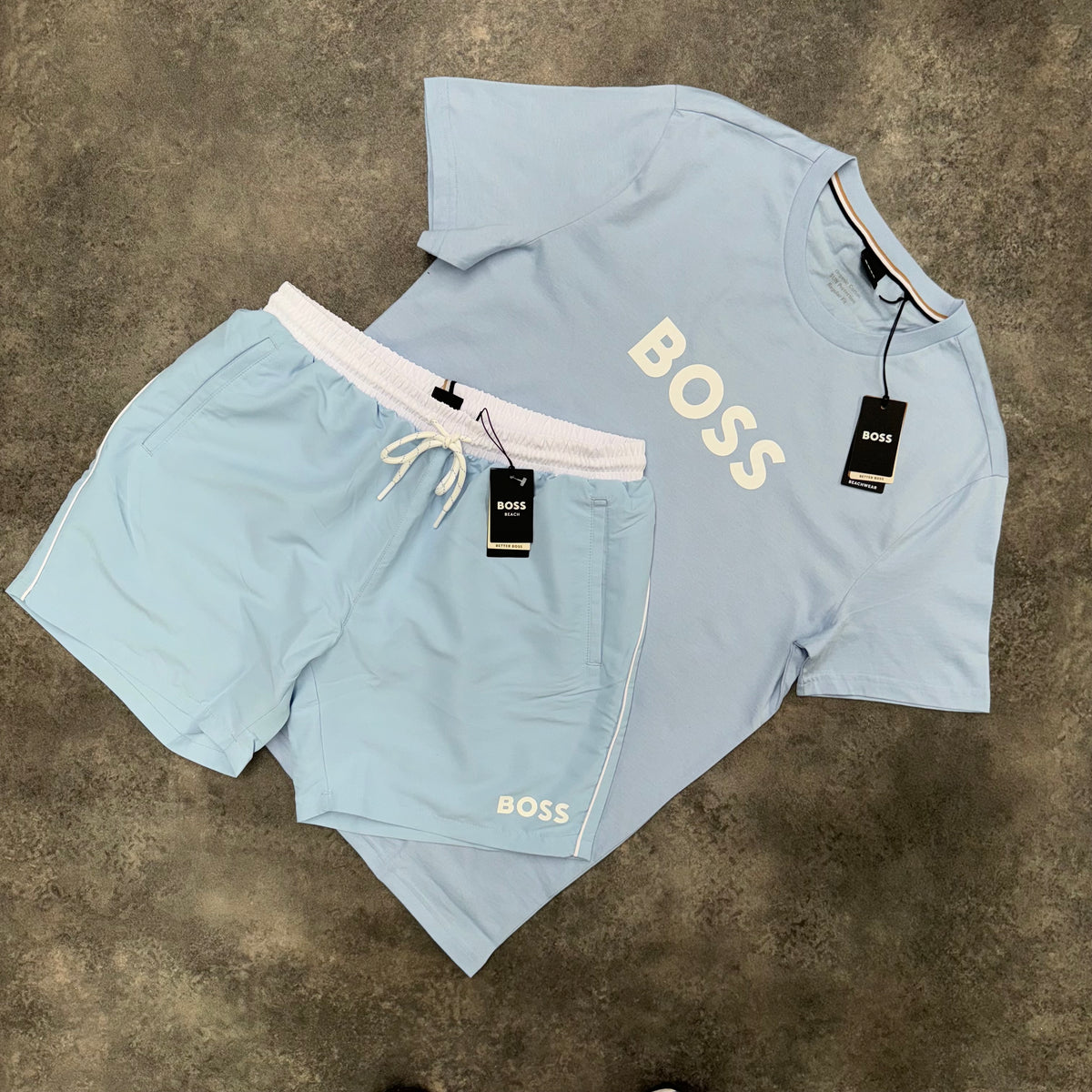 HUGO BOSS BIG LOGO T-SHIRT & SHORTS SET AQUA