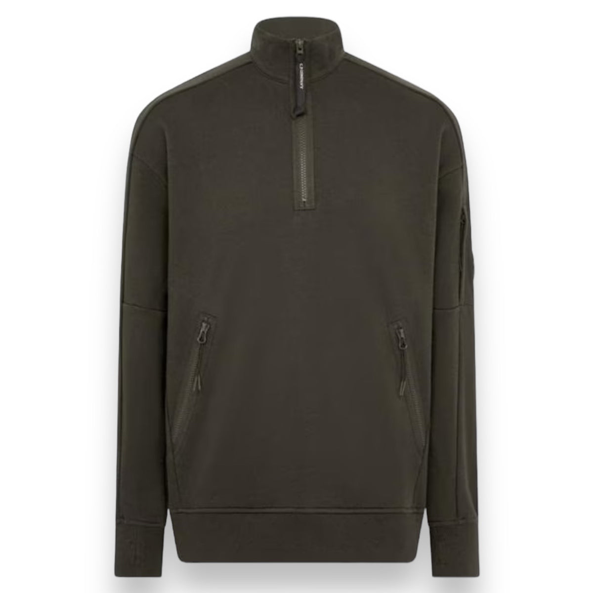 CP COMPANY 1/4 ZIP FUNNEL NECK SWEATSHIRT KHAKI GREEN