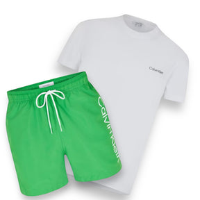 CALVIN KLEIN T-SHIRT & SWIM SHORTS SET WHITE & GREEN