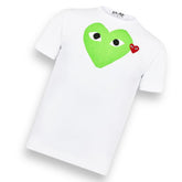 COMME DES GARÇONS PLAY T-SHIRT DOUBLE HEART WHITE & GREEN