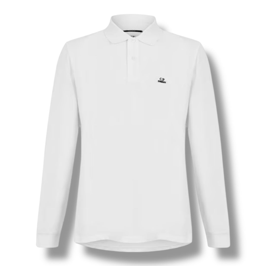 CP COMPANY LONG SLEEVED POLO SHIRT WHITE