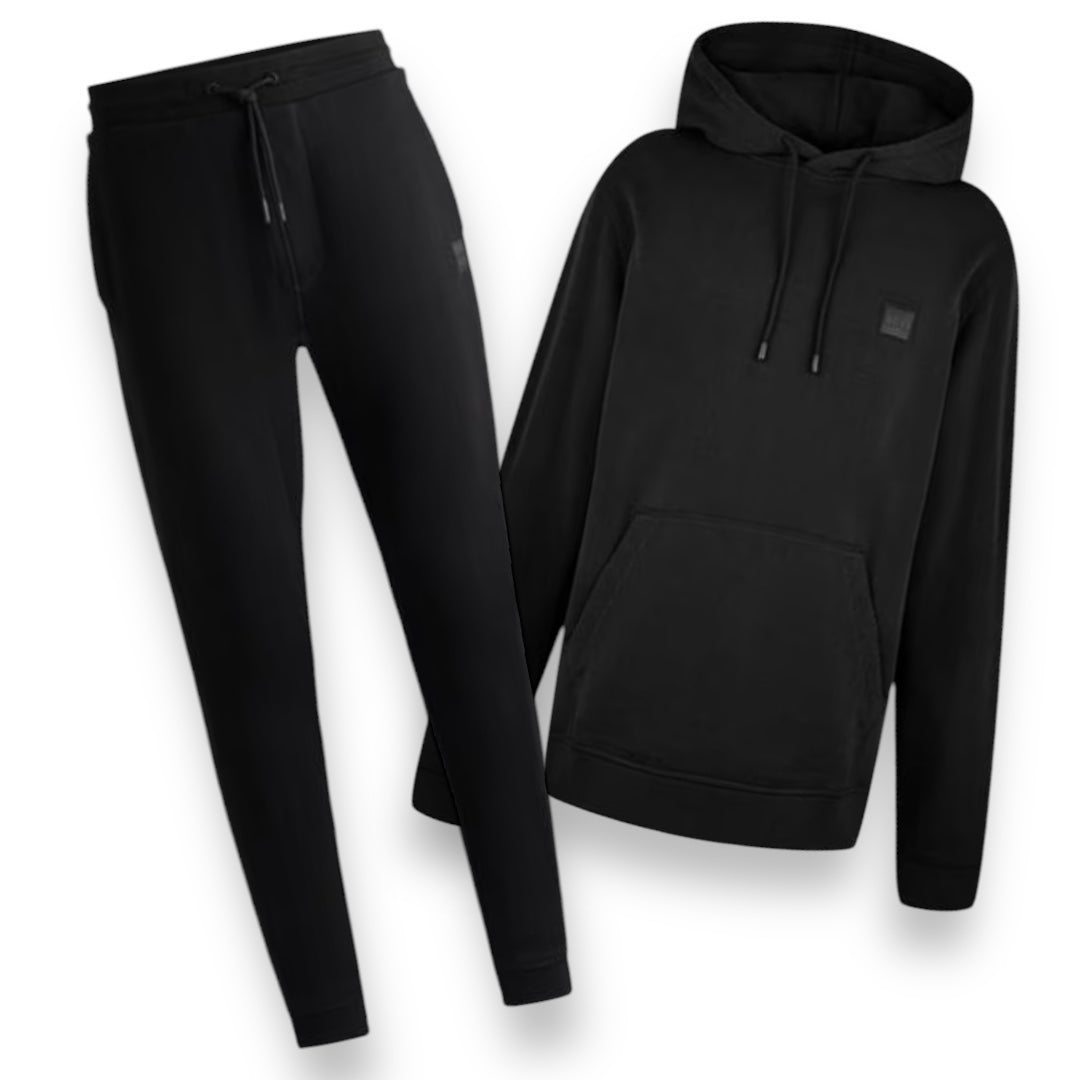 HUGO BOSS PATCH LOGO FULL TRACKSUIT OTTH HOODIE & JOGGERS BLACK