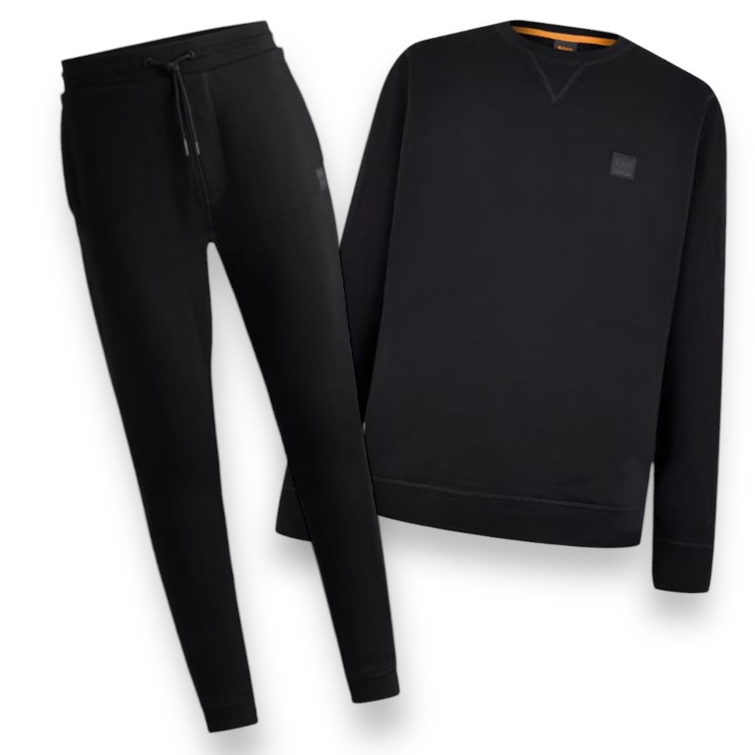 HUGO BOSS PATCH LOGO FULL TRACKSUIT SWEATSHIRT & JOGGERS BLACK