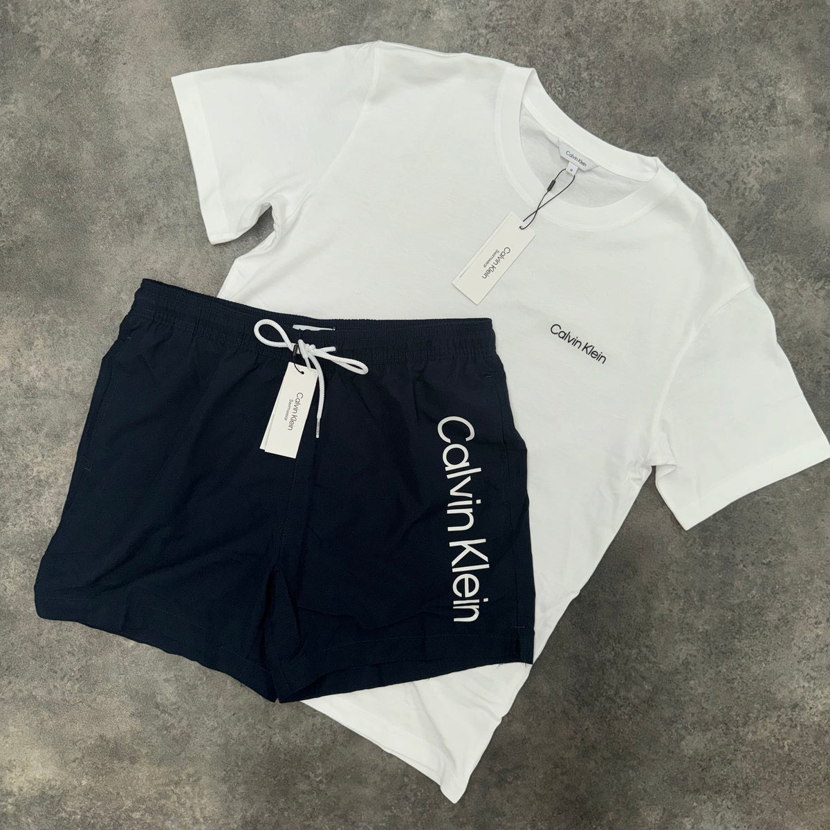 CALVIN KLEIN T-SHIRT & SWIM SHORTS SET WHITE & BLACK