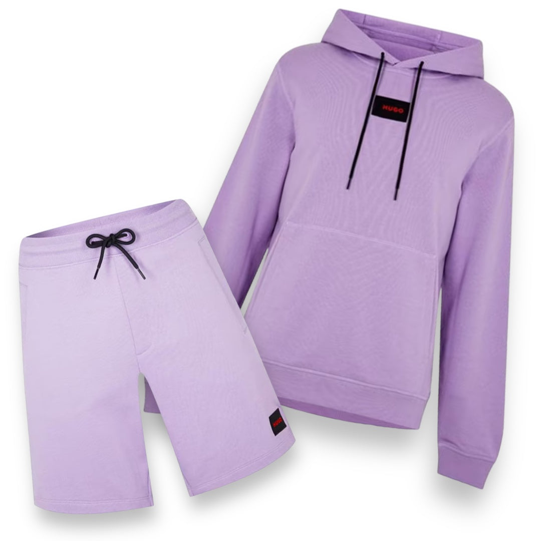 HUGO BOSS HUGO RED PATCH OTTH HOODIE & JERSEY SHORTS SET PURPLE