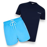 CALVIN KLEIN T-SHIRT & SWIM SHORTS SET NAVY BLUE & LIGHT BLUE