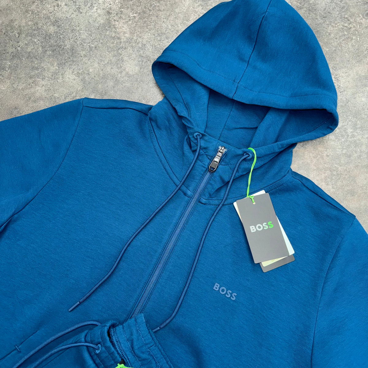 HUGO BOSS CURVED LOGO FULL ZIP HOODED TRACKSUIT TEAL BLUE