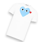 COMME DES GARÇONS PLAY T-SHIRT DOUBLE HEART WHITE & LIGHT BLUE