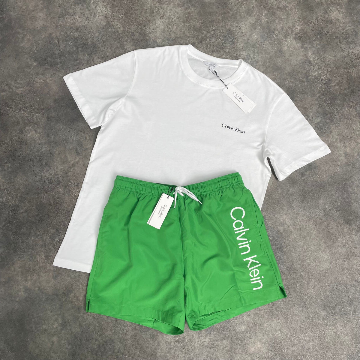 CALVIN KLEIN T-SHIRT & SWIM SHORTS SET WHITE & GREEN