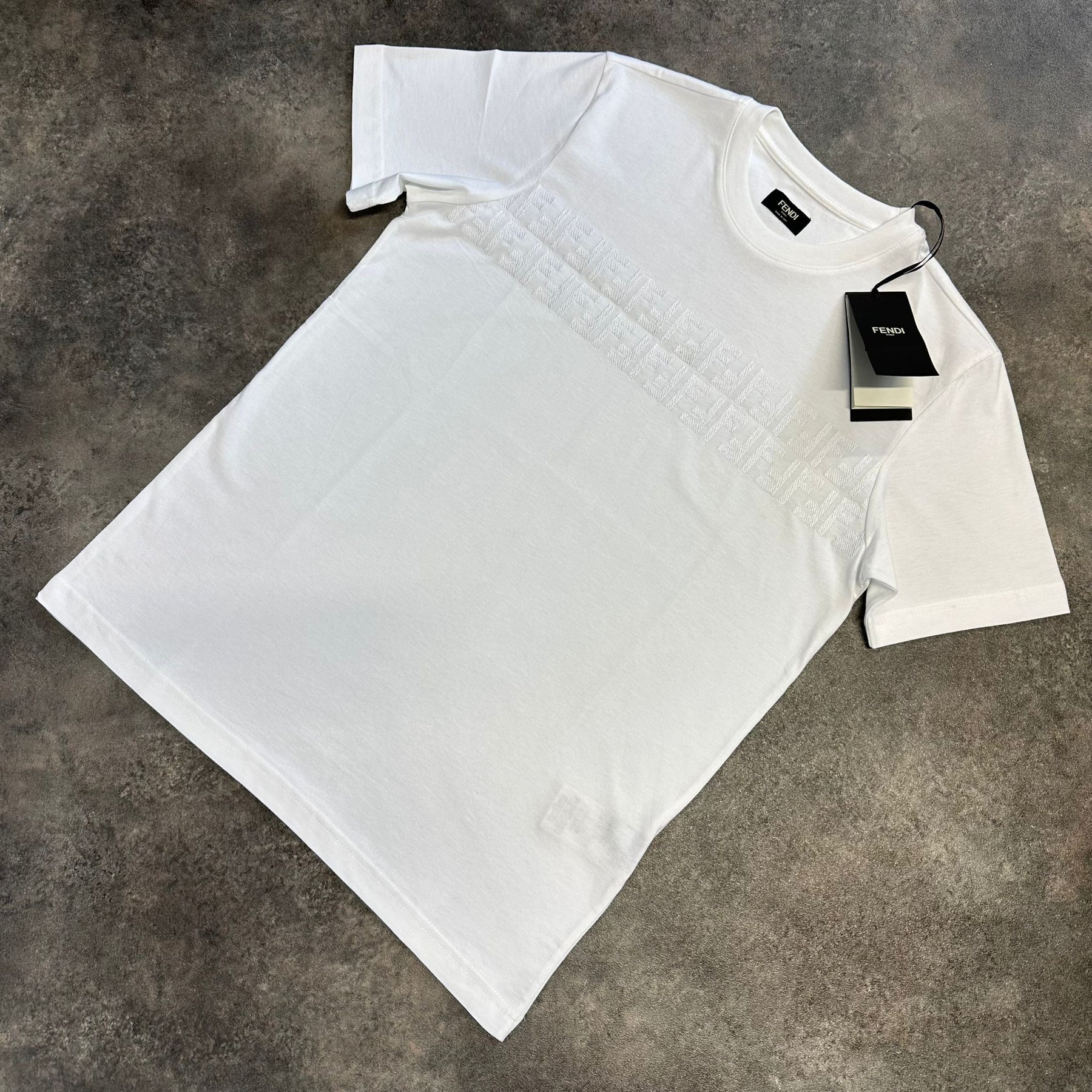 FENDI FF CHEST EMBROIDERED WHITE OUT T-SHIRT