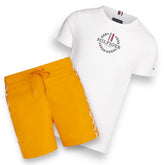 TOMMY HILFIGER CIRCLE LOGO T-SHIRT & WATER REACTIVE TH SWIM SHORTS SET WHITE & ORANGE