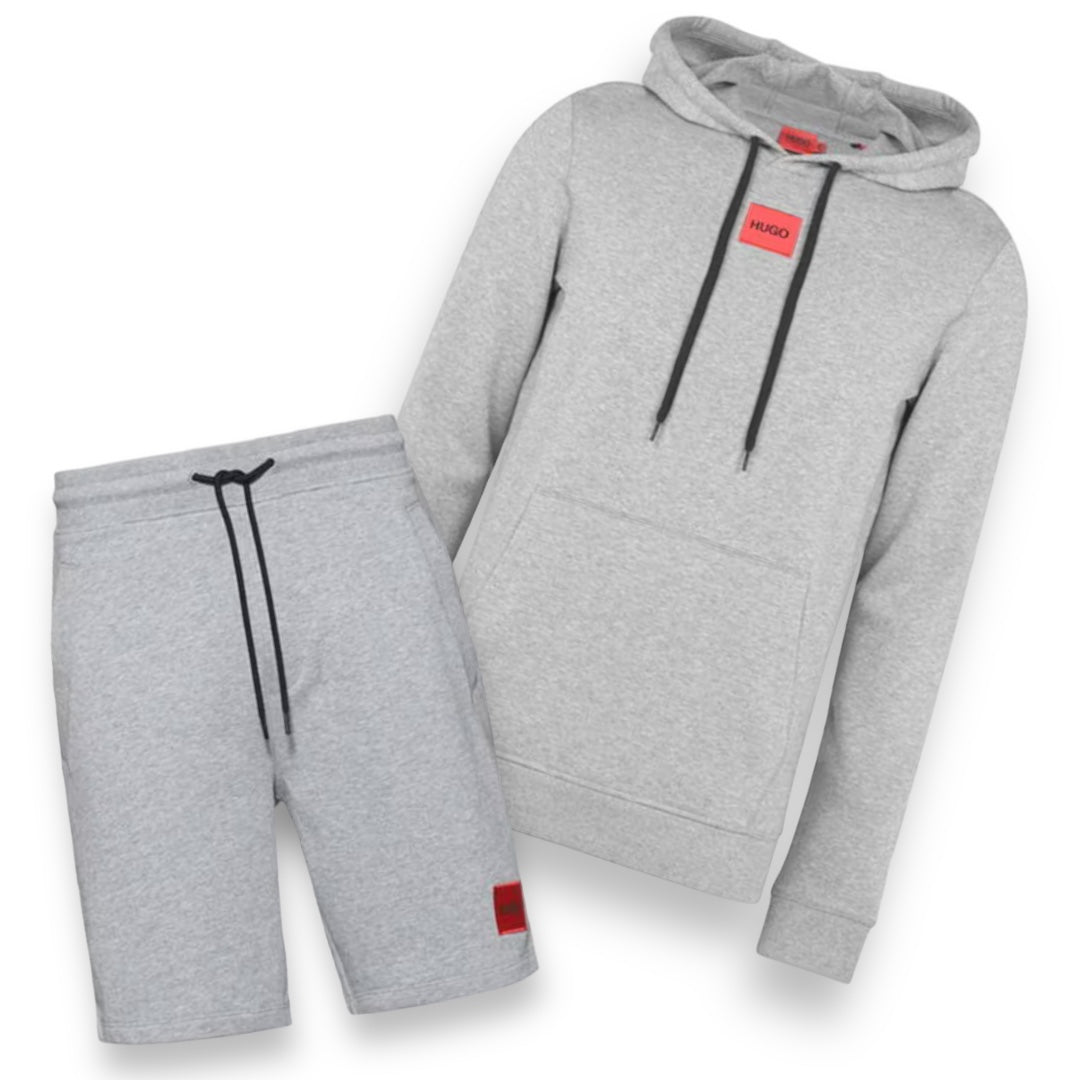 HUGO BOSS HUGO RED PATCH OTTH HOODIE & JERSEY SHORTS SET GREY