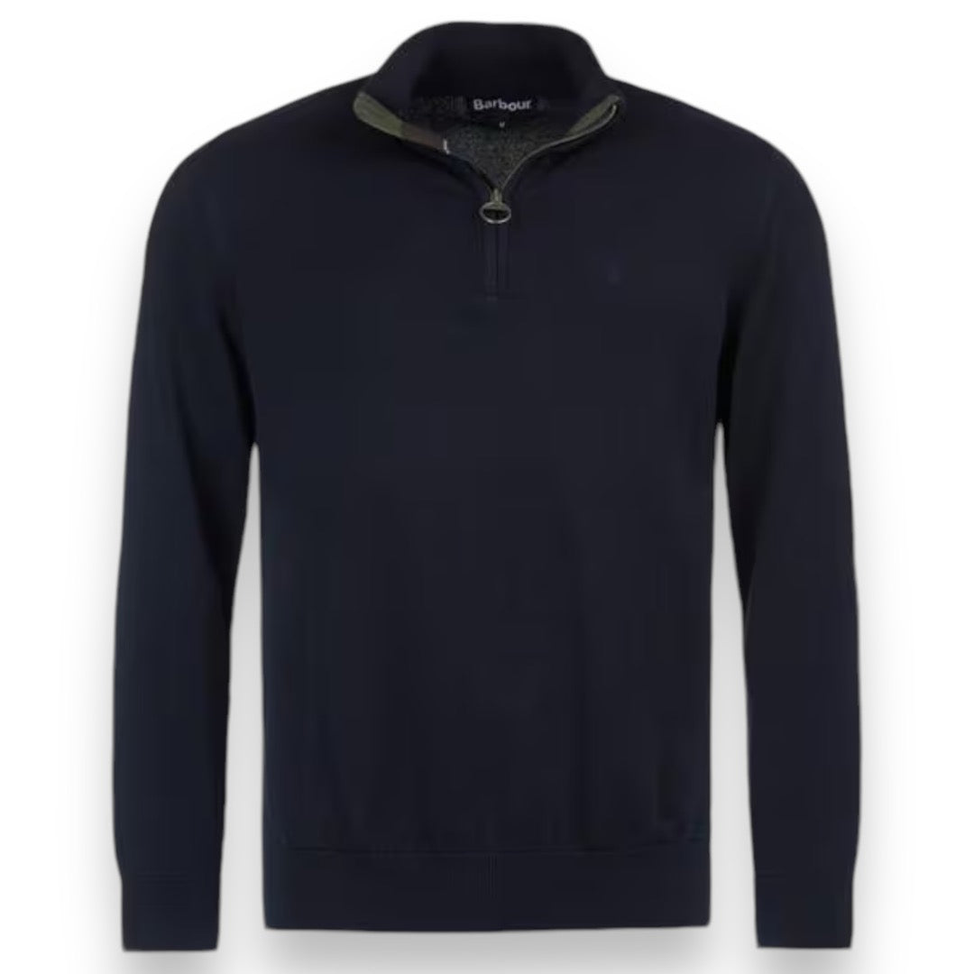 BARBOUR COTTON 1/4 ZIP SWEATER NAVY BLUE