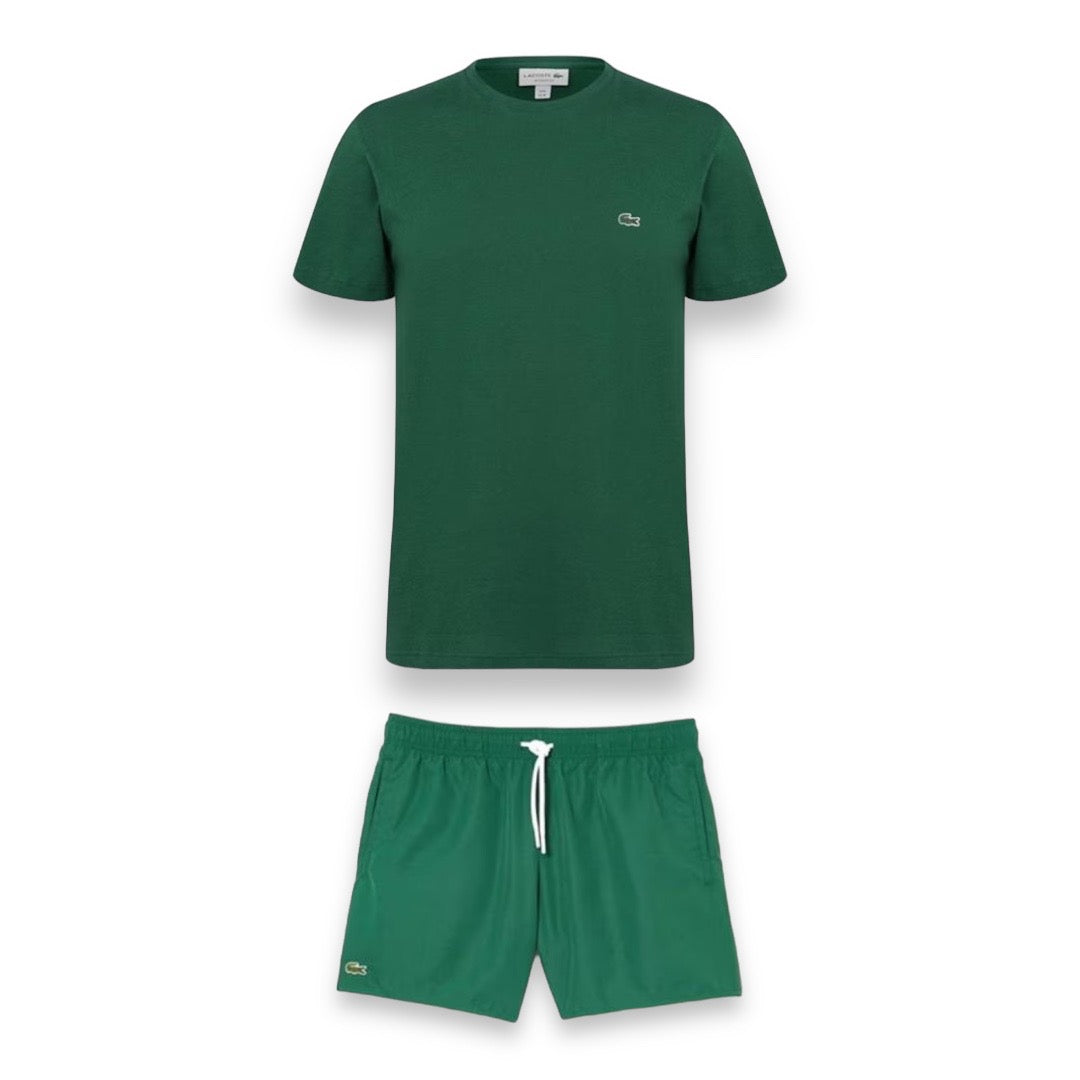 LACOSTE SMALL LOGO T-SHIRT & SWIM SHORTS SET GREEN & GREEN