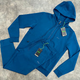 HUGO BOSS CURVED LOGO FULL ZIP HOODED TRACKSUIT TEAL BLUE