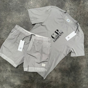 CP COMPANY SAILOR LOGO T-SHIRT & PATCH SWIM SHORTS SET GREY