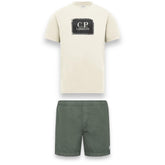 CP COMPANY LARGE PATCH LOGO T-SHIRT & PATCH SWIM SHORTS SET WHITE & GREEN