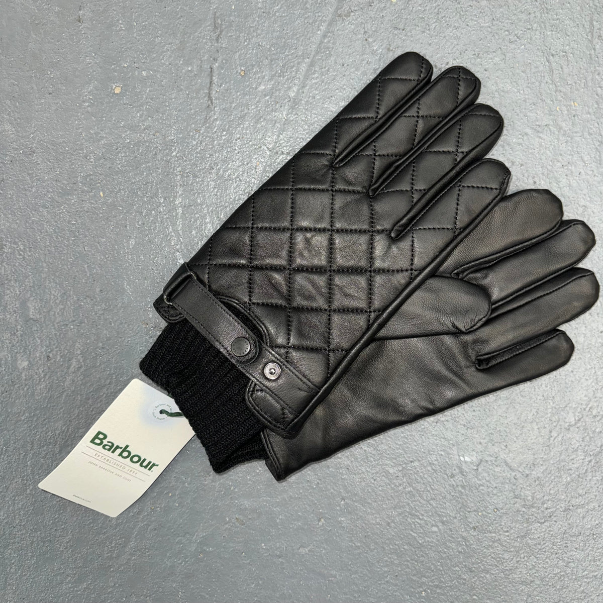 BARBOUR QUILTED LEATHER GLOVES BLACK