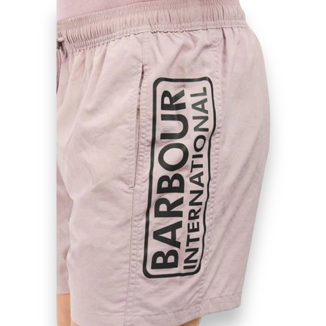 BARBOUR INTERNATIONAL SMALL LOGO T-SHIRT & SWIM SHORTS SET WHITE & PINK