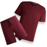 HUGO BOSS MATCH JERSEY T-SHIRT & SHORTS SET BURGUNDY