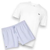 LACOSTE SMALL LOGO T-SHIRT & SWIM SHORTS SET WHITE & PALE BLUE