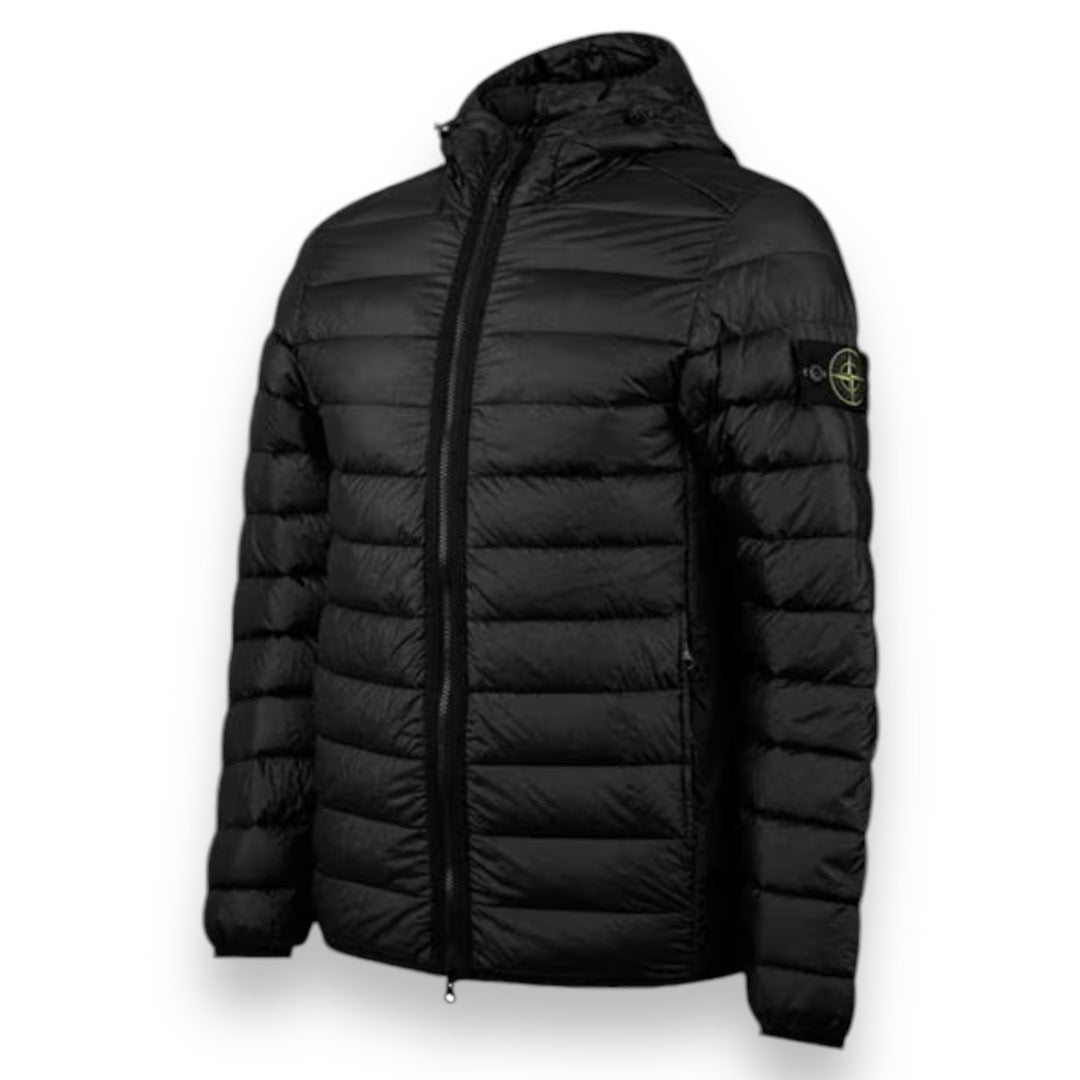 STONE ISLAND HOODED PUFFER JACKET BLACK