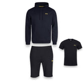 BARBOUR INTERNATIONAL SMALL LOGO TRIPLE SET - OTTH HOODIE - T-SHIRT & JERSEY SHORTS SET BLACK