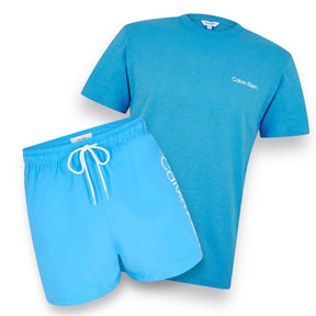 CALVIN KLEIN T-SHIRT & SWIM SHORTS SET & LIGHT BLUE