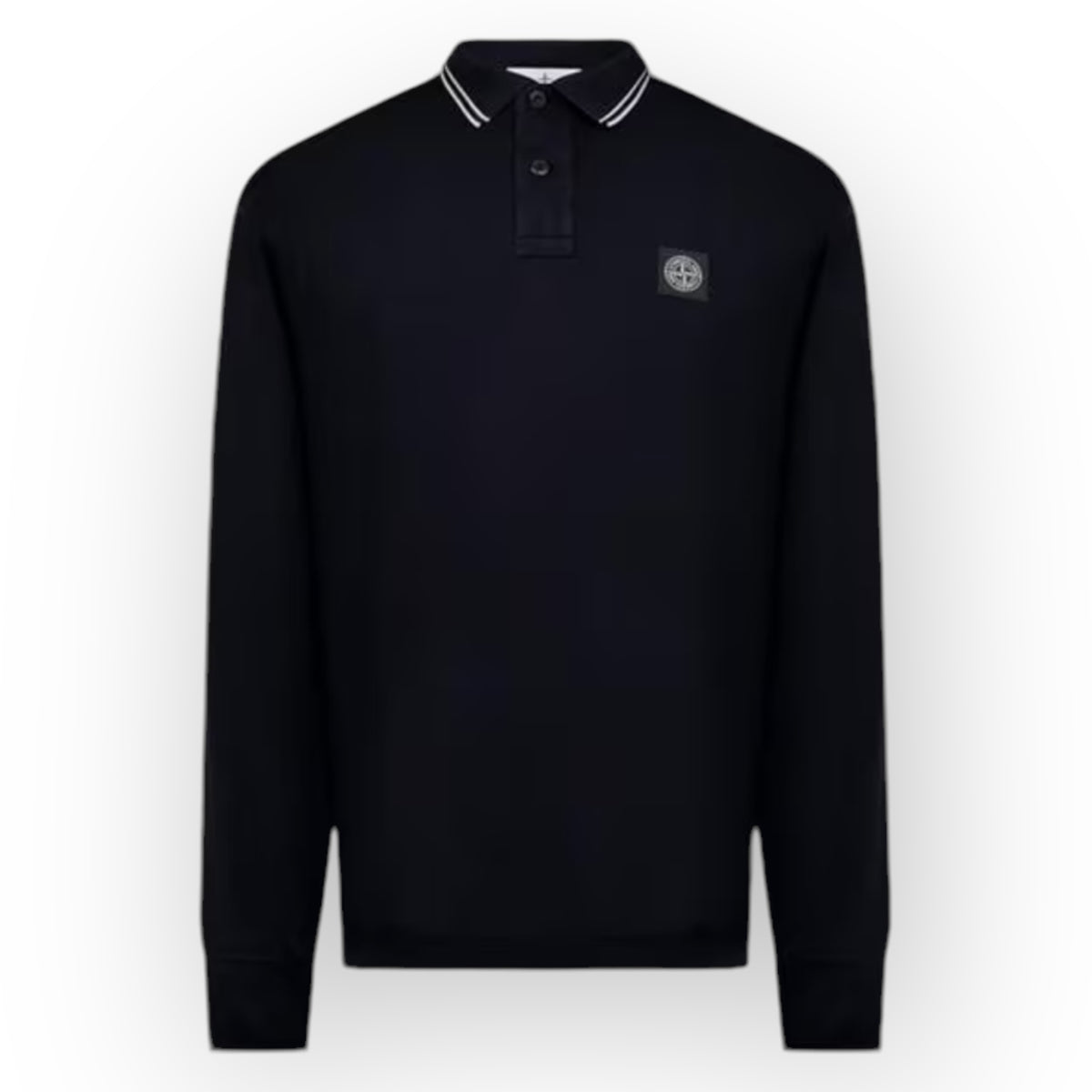 STONE ISLAND PATCH LOGO LONG SLEEVED POLO SHIRT NAVY BLUE