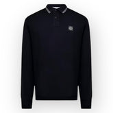 STONE ISLAND PATCH LOGO LONG SLEEVED POLO SHIRT NAVY BLUE