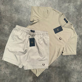 FRED PERRY SMALL LOGO T-SHIRT & SWIM SHORTS SET BEIGE