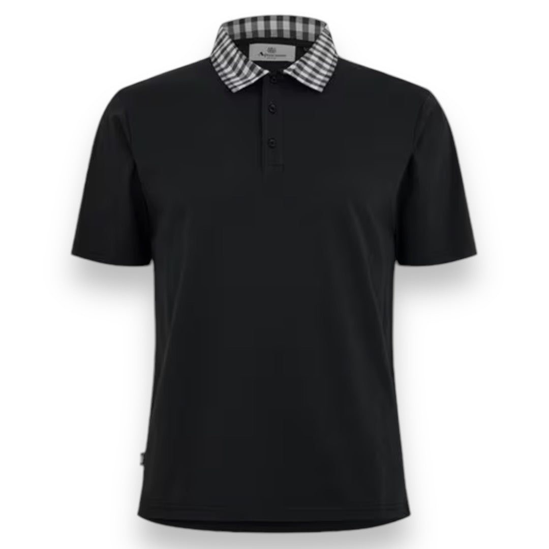 AQUASCUTUM CHECK COLLAR POLO SHIRT BLACK