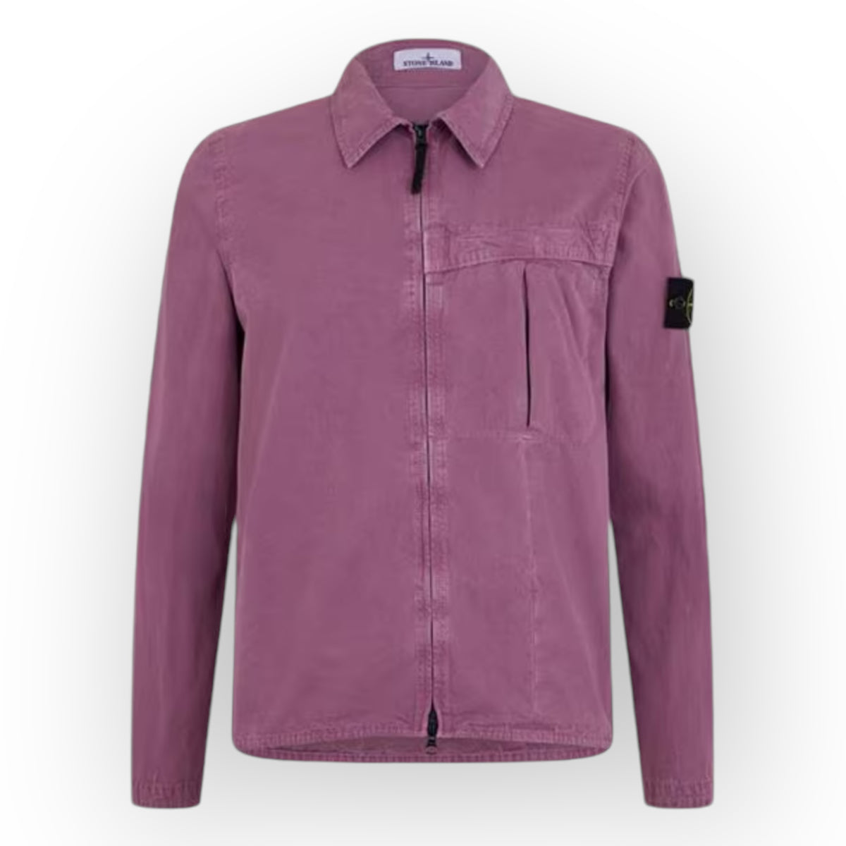 STONE ISLAND ZIP UP WASHED COTTON OVERSHIRT ROSA PINK