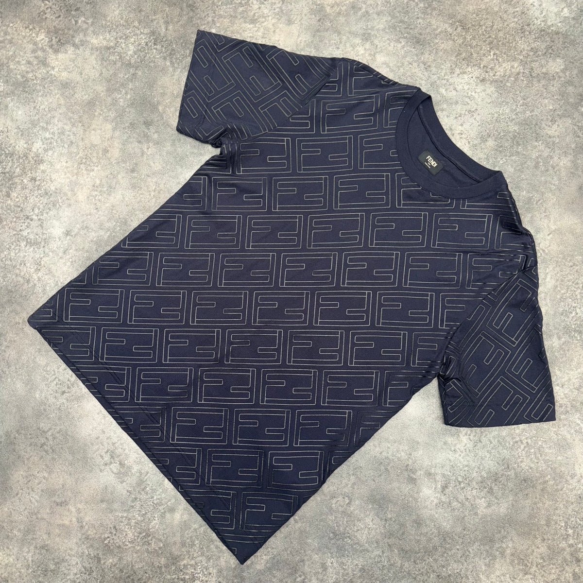 FENDI FF ALL OVER RUBBER LOGO T-SHIRT NAVY BLUE