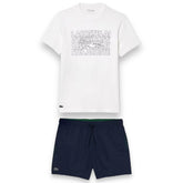 LACOSTE BOX LOGO T-SHIRT & SWIM SHORTS SET WHITE & NAVY BLUE