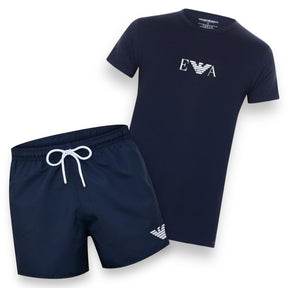 ARMANI T-SHIRT & SWIM SHORTS SET NAVY & NAVY BLUE