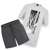 HUGO BOSS STROBE LOGO & VERTI SWIM SHORTS SET SILVER GREY & CHARCOAL